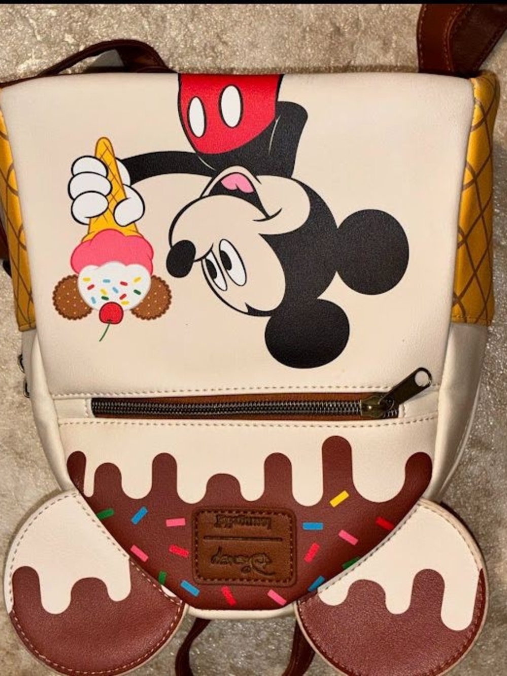 Disney Cream, Brown & Yellow Mickey Ice Cream Mini Backpack